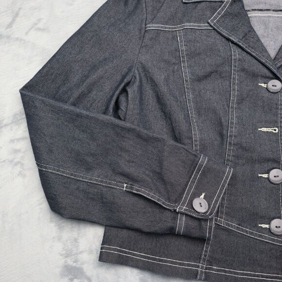 Clio Jacket Womens 16 Black Long Sleeve Button Up Collared Short Denim - Picture 10 of 16